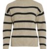 Vila ViRil Mockneck L/S Knit Rib Top, beige/sort stripet