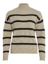 Vila ViRil Mockneck L/S Knit Rib Top, beige/sort stripet