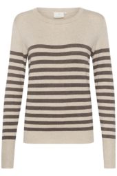 Kaffe KAlizza Striped Knit Pullover, beige/brun