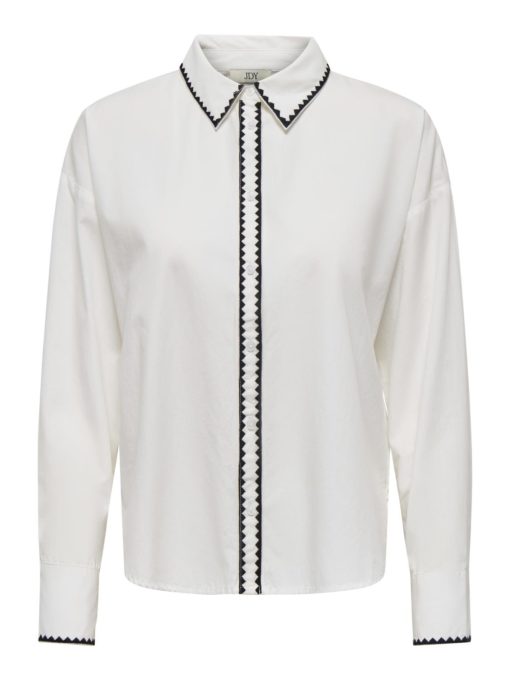 JDY Lorenzo l/s Embrodery Shirt, offwhite