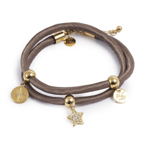 A&C Bracelet, tow row tauoe satin m/charms