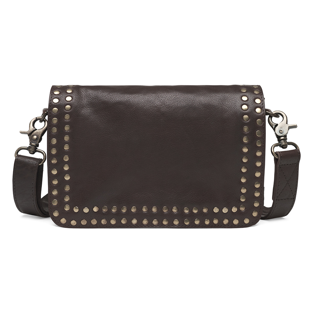 Depeche Cross Over bag, skinnveske m/studs, brun