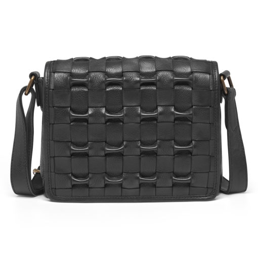 Depeche håndflettet crossbody skinnveske, sort