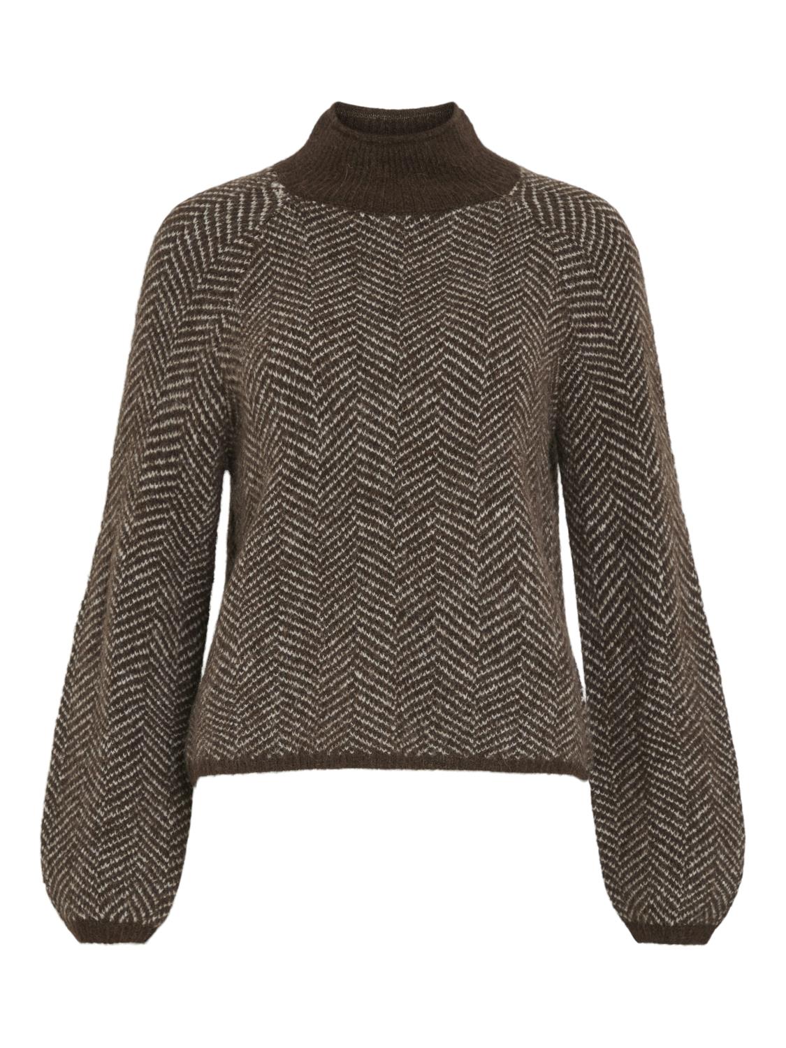 Vila Vilory High Neck L/S Knit Top, brun mønstret