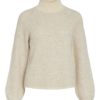 Vila Viory High Neck L/S Knit Top, beige mønstret