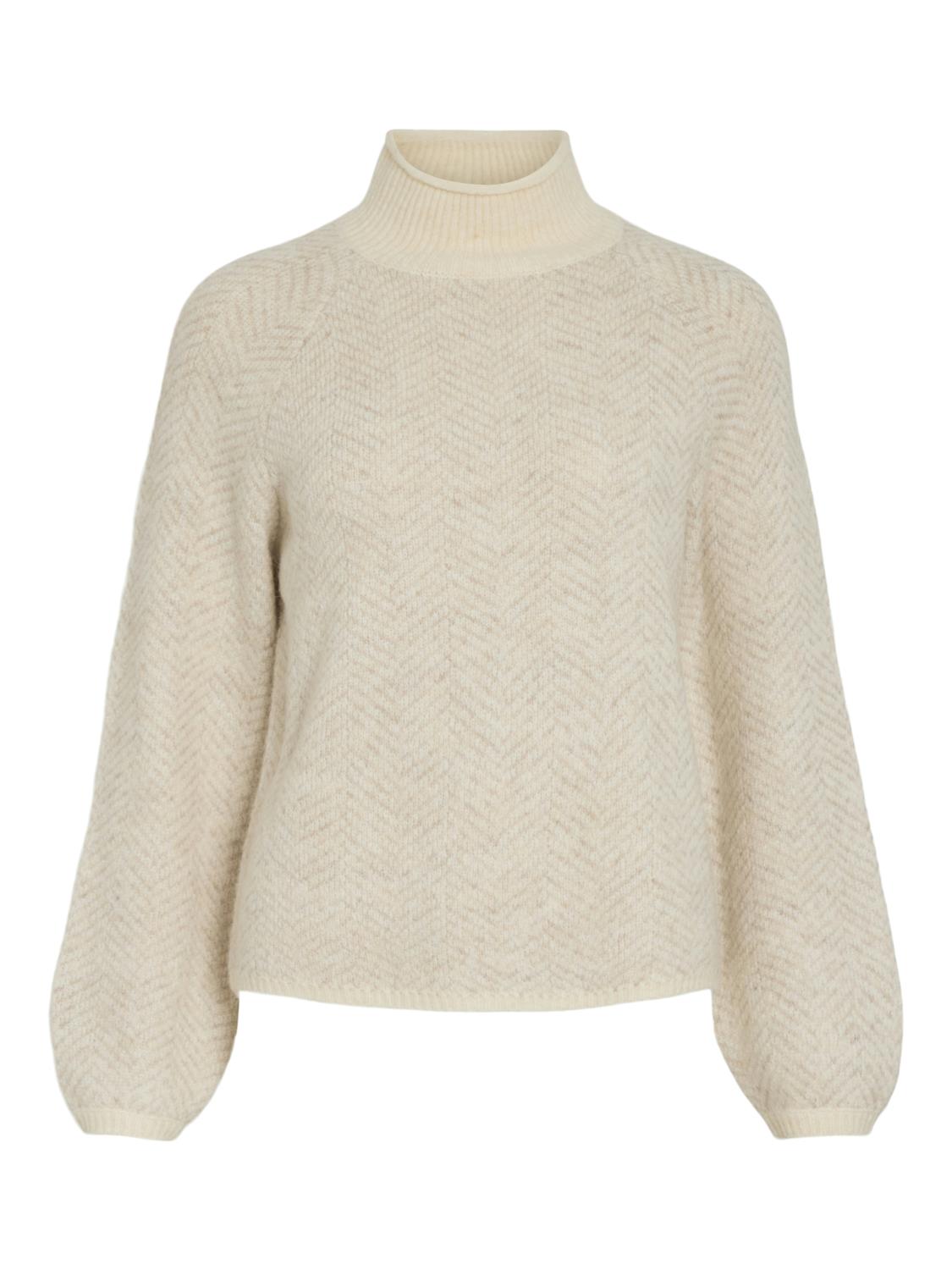 Vila Viory High Neck L/S Knit Top, beige mønstret