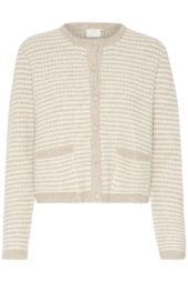 Kaffe KAellery Knit Cardigan, stripet beige/offwhite