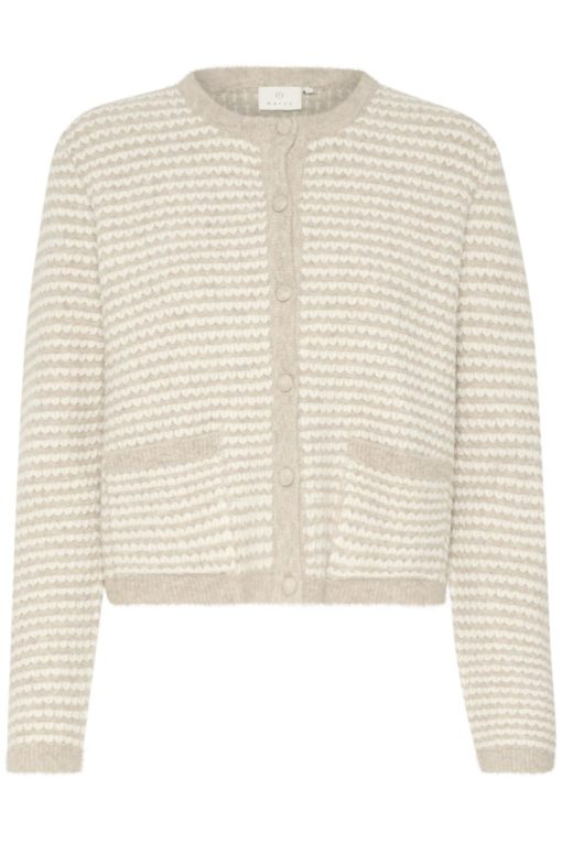 Kaffe KAellery Knit Cardigan, stripet beige/offwhite