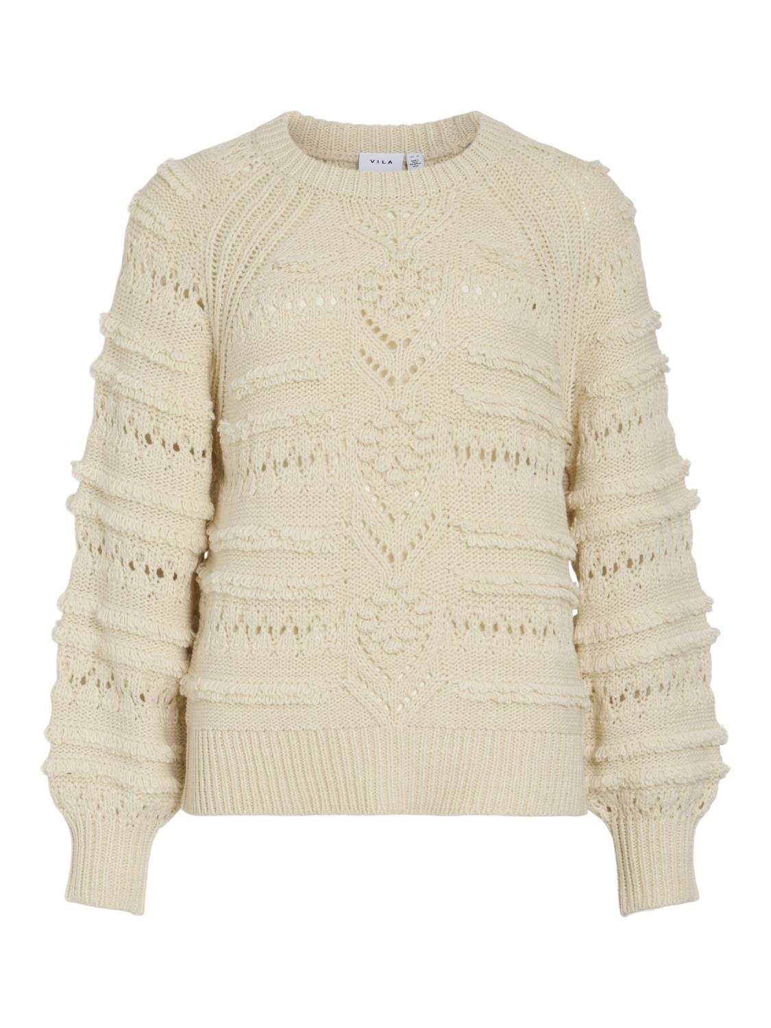 Vila Vitamo O-neck L/S Knit Top, offwhite