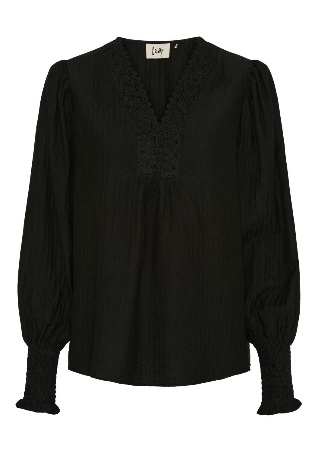 Isay Frea Lace Blouse, bluse med blonde, sort