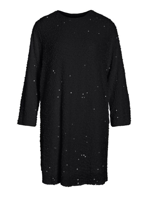 Vila ViAria L/S O-neck Open Dress, sort paljetter