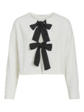 Vila Viaria L/S O-neck Cardigan, hvit paljetter