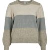 Vila Viellie o-neck L/S stripe knit top, beige/stripet