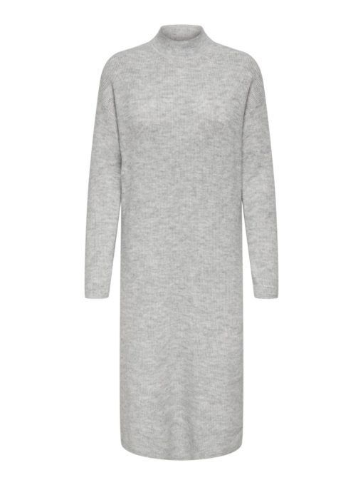 JDY Lumi Life L/S high neck dress knit, lys grå