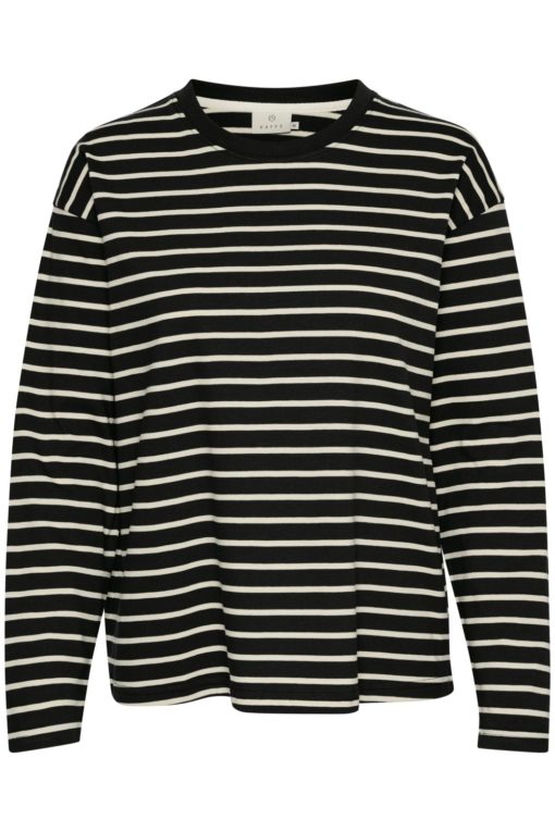 Kaffe KAwinny l/s T-shirt, stripet sort/hvit