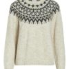 Vila Viejla O-neck l/s jacquard knit top, lys beige/grå