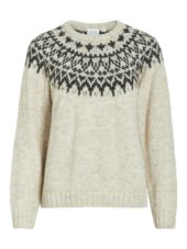 Vila Viejla O-neck l/s jacquard knit top, lys beige/grå