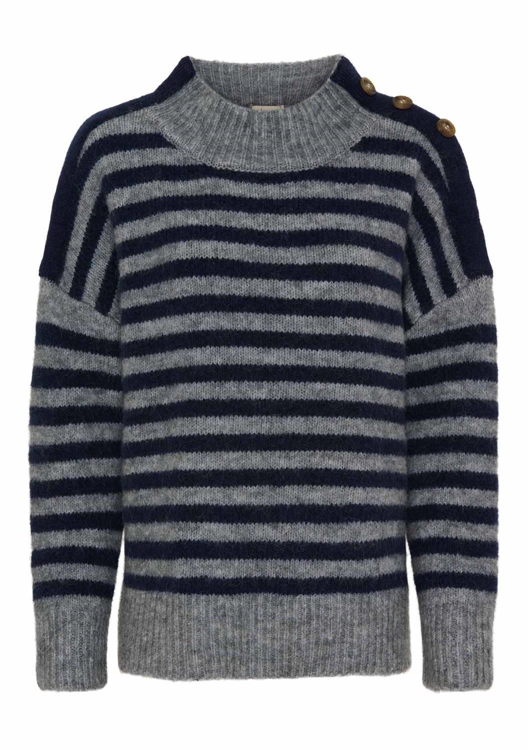 Isay Anna Button Pullover, grå/blå stripet