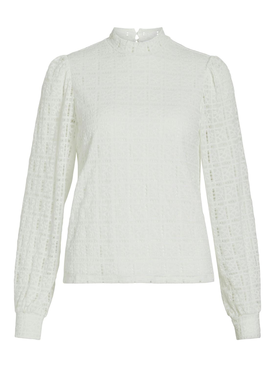 Vila Viciki L/S high neck lacer top, offwhite