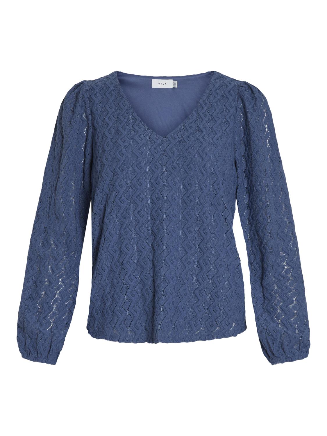 Vila Viferya v-neck L/S top, blå