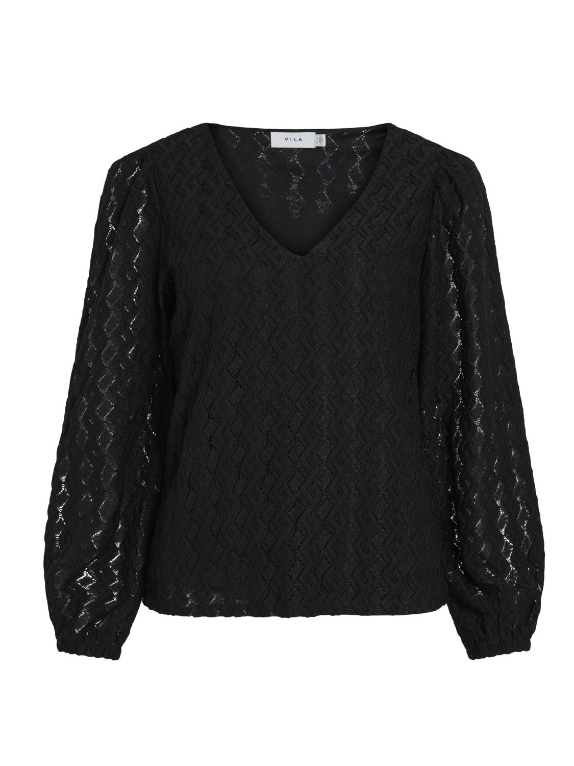 Vila Vifreya v-neck L/S top, sort