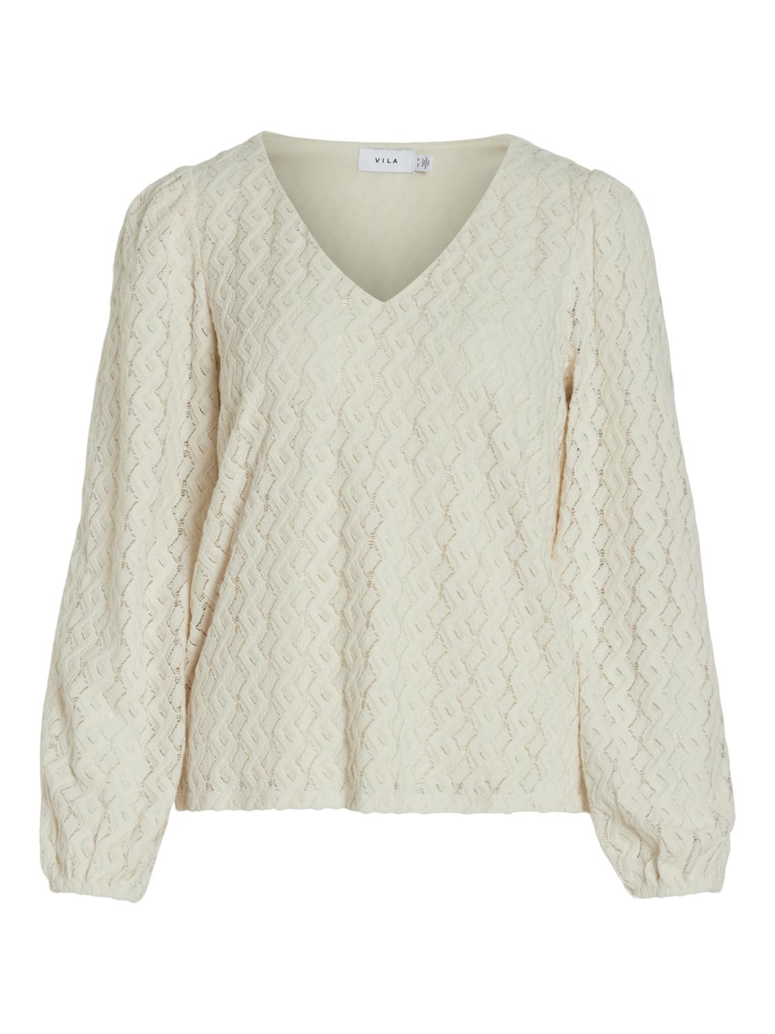 Vila Viferya V-neck l/s Top, offwhite