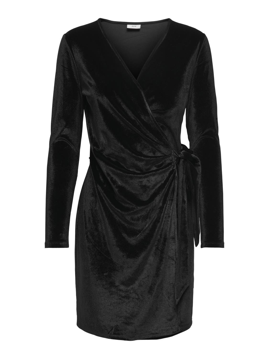 JDY Sandy L/S velvet wrap dress, sort