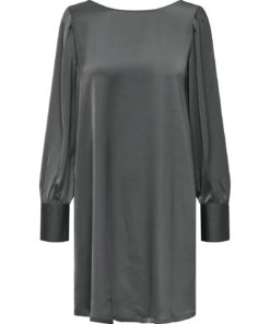 JDY Urba L/S Bow Dress, grå/sort sateng