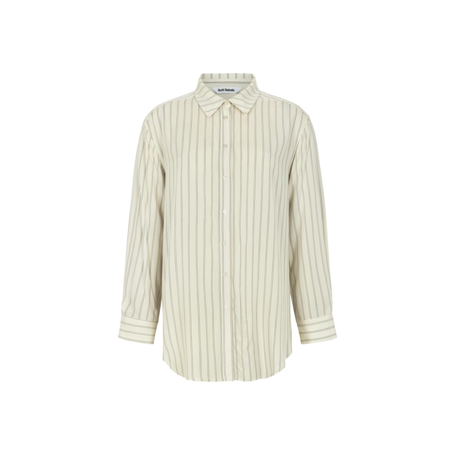 Soft Rebels Margot striped shirt, lys beige/sort stripet