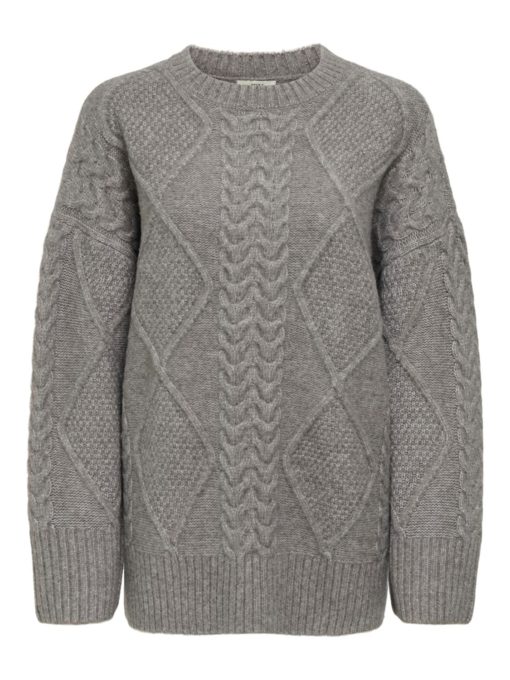 JDY Silja l/s Long Cable Pullover, grå