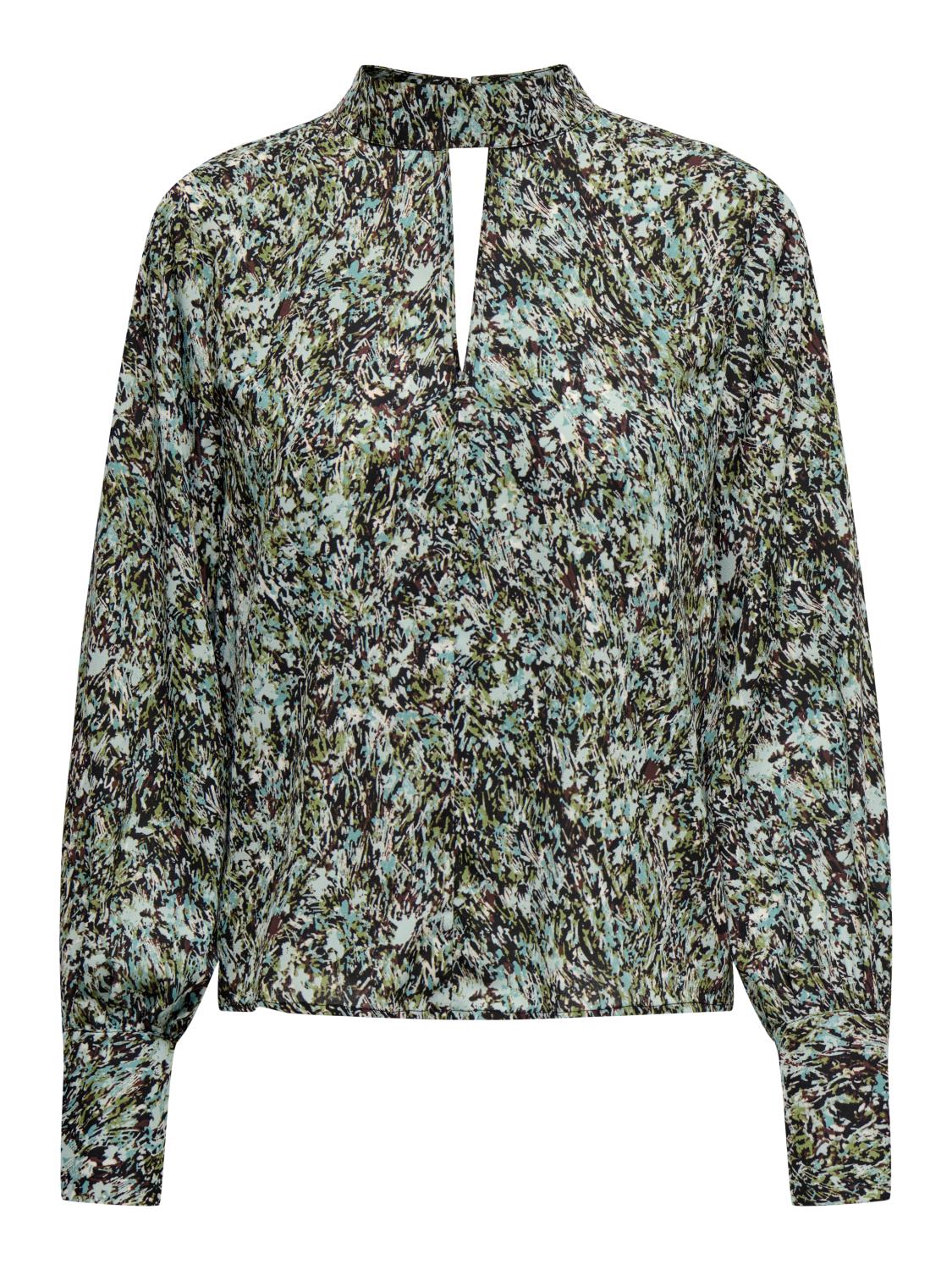 JDY Base L/S High neck keyhole top, grønn/flerfarget