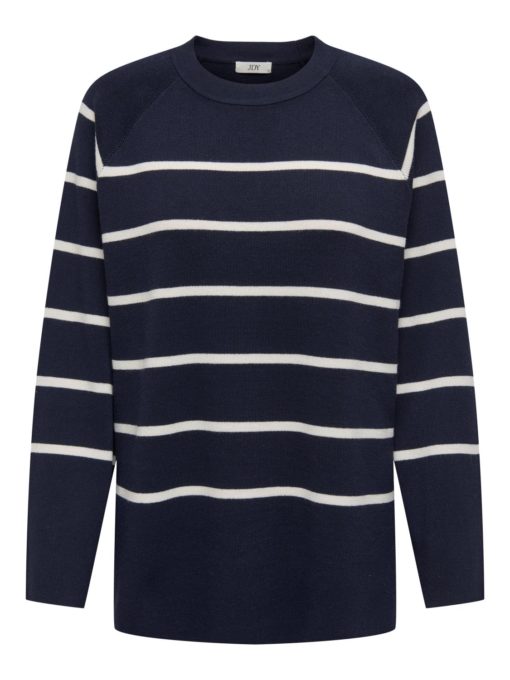 JDY Sara Life L/S stripe pullover knit, marineblå/hvit stripet