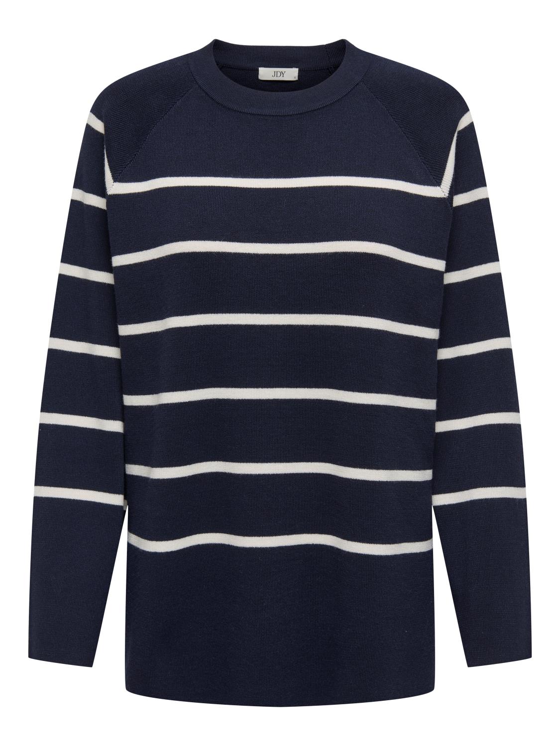 JDY Sara Life L/S stripe pullover knit, marineblå/hvit stripet