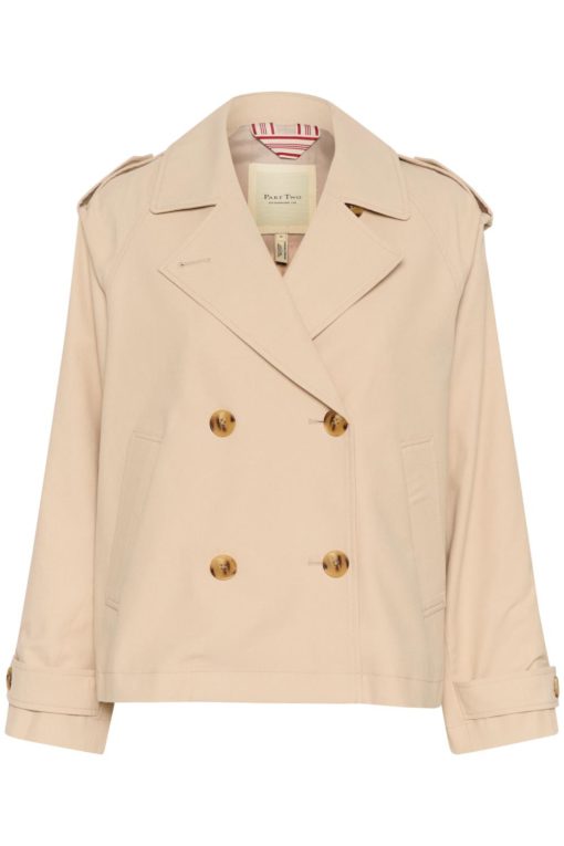 Part Two Nickey OTW, kort trenchcoat, beige