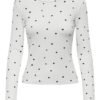 JDY Sofia L/S Print Top, offwhite/svarte hjerter