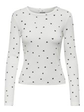 JDY Sofia L/S Print Top, offwhite/svarte hjerter