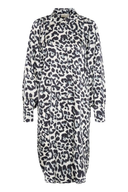 Kaffe KAroxy Shirt Dress, leopard sort/offwhite