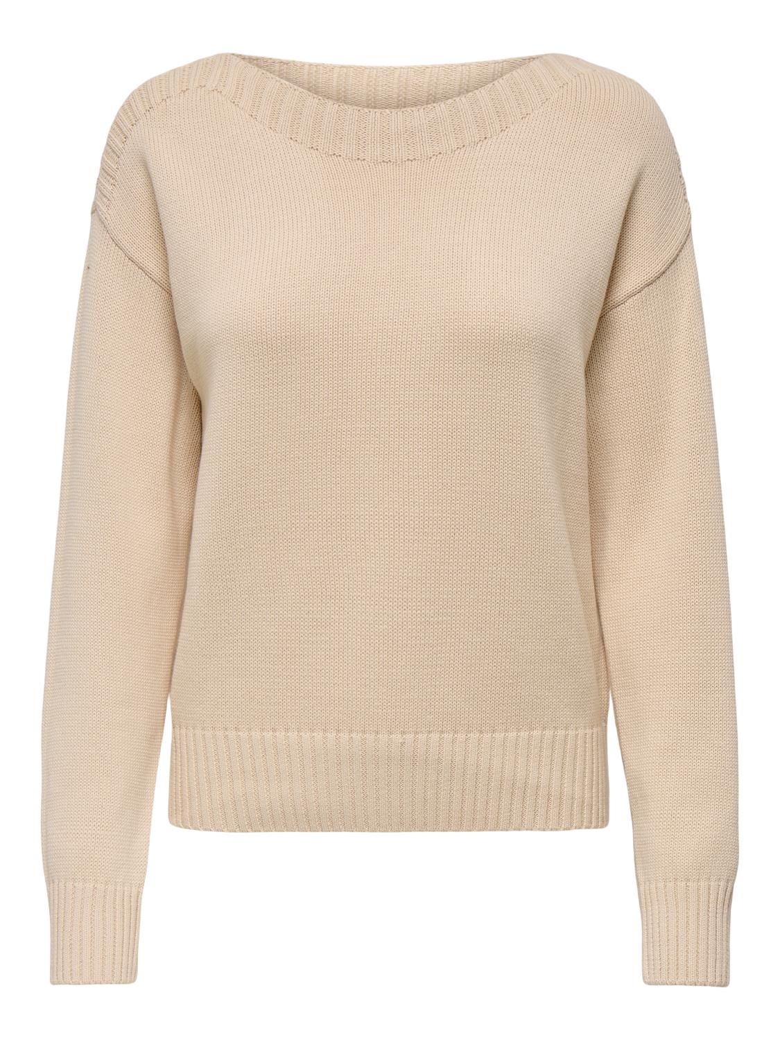 JDY Marie L/S boat neck pullover knit, lys beige