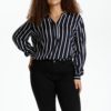 Kaffe Curve KCsida Blouse, marineblå/hvit stripet