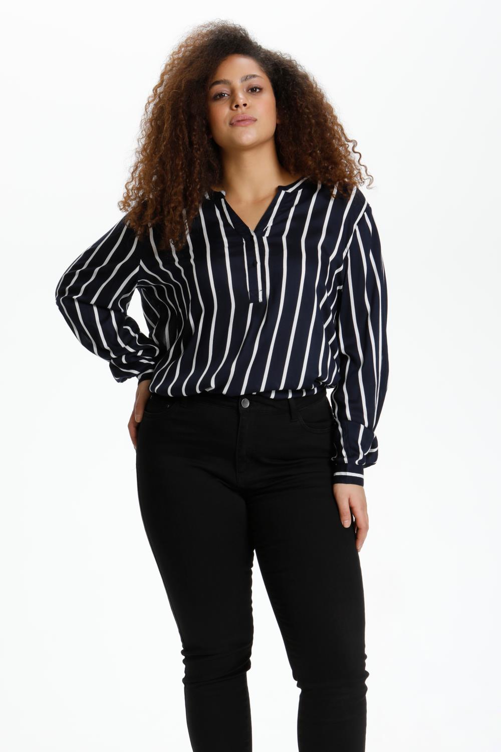 Kaffe Curve KCsida Blouse, marineblå/hvit stripet