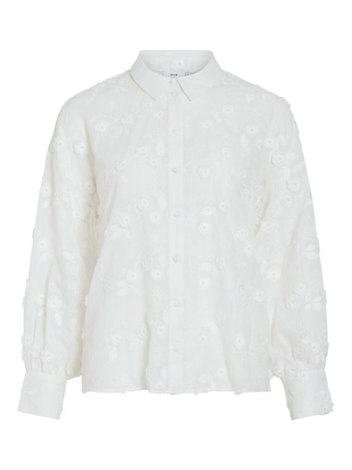 Vila Visimone L/S Shirt, hvit med broderi