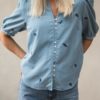 Raus Pernille 2/4 Shirt, denim m/broderi