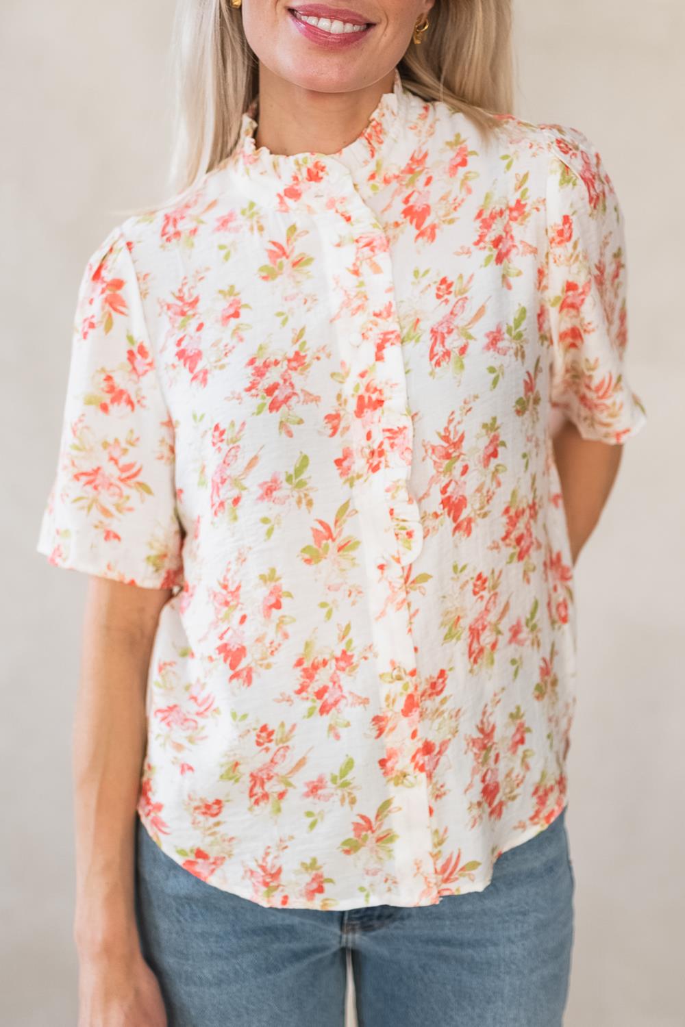 Raus Astrid 2/4 Shirt, offwhite/rosa blomstret