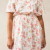 Raus Astrid 2/4 Dress, offwhite/rosa blomstret