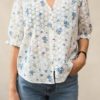 Raus Eivor 2/4 Shirt, hvit/blå blomstret