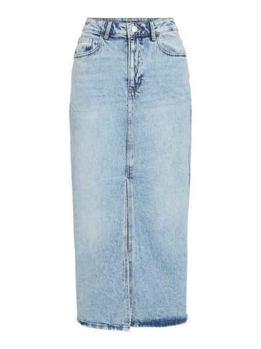 Vila ViJaf HW midi denim skirt, lys denimblå