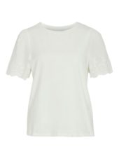 Vila Vieliana O-neck S/S Top, offwhite/broderi