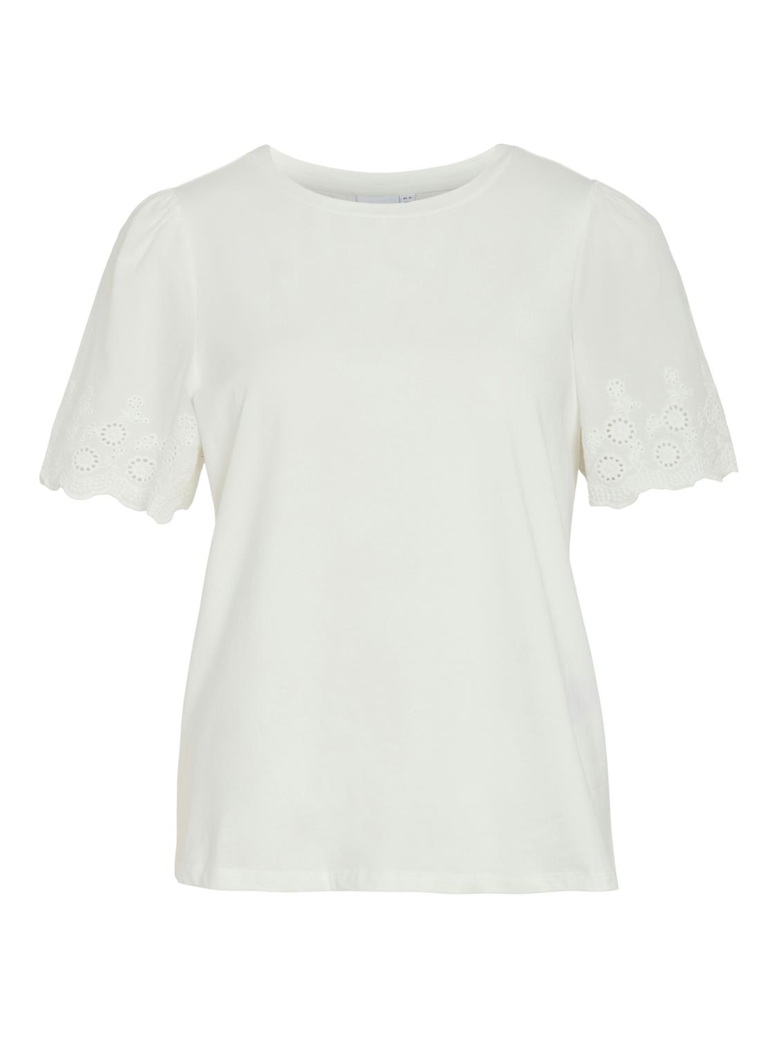 Vila Vieliana O-neck S/S Top, offwhite/broderi