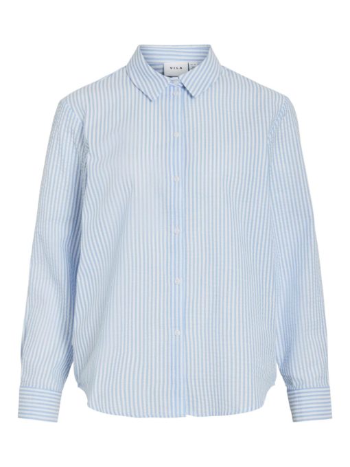 Vila Vicorialina Stripe L/S Shirt, blå/hvit stripet