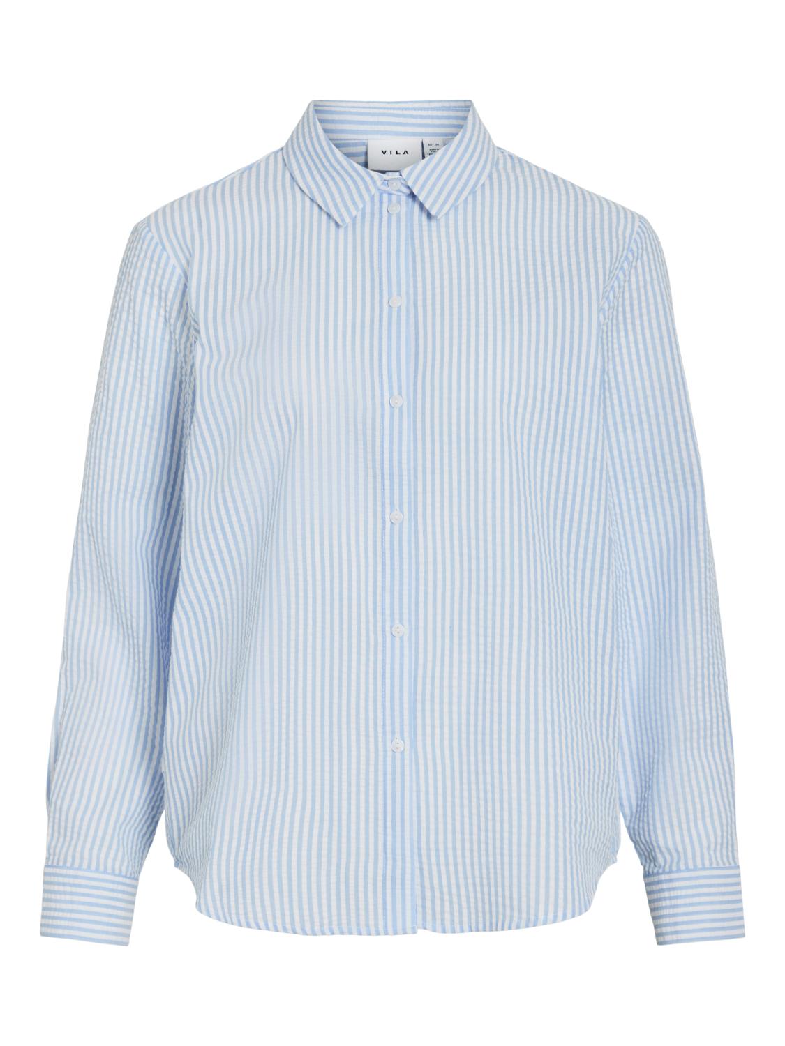 Vila Vicorialina Stripe L/S Shirt, blå/hvit stripet